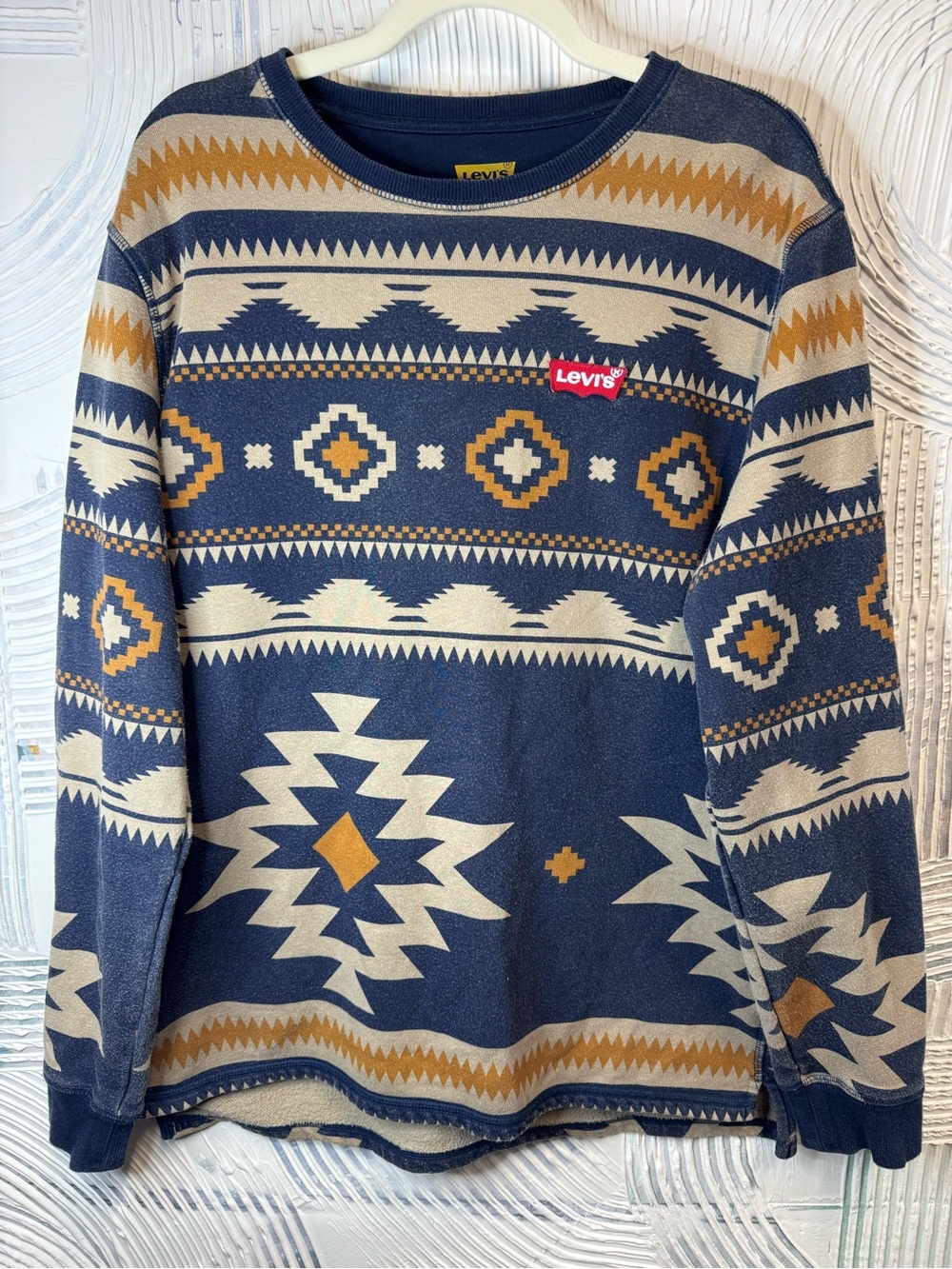 Levi's Navy, Cream & Gold Geometric Crewneck Sweater N0829